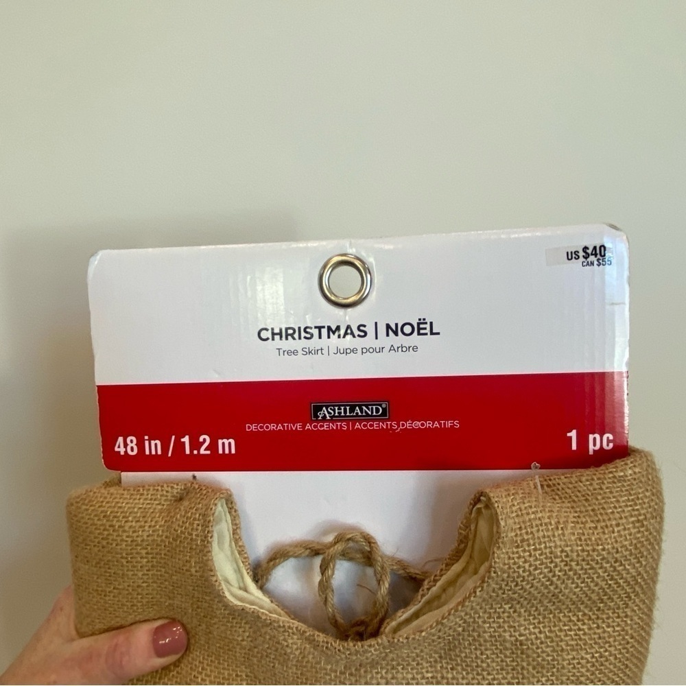 ASHLAND Burlap Jute/Red Stripe Christmas Tree Skirt 48 in. NEW Tags Home Decor - Picture 4 of 4